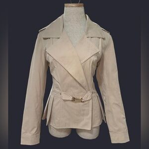 Cream LA Coalition Jacket - Gold Accents and Pleaded Bottom